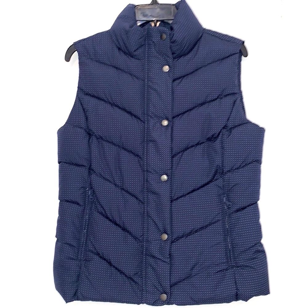 Gap Polka Dot Puffer Vest Navy Blue and White Medium nwot